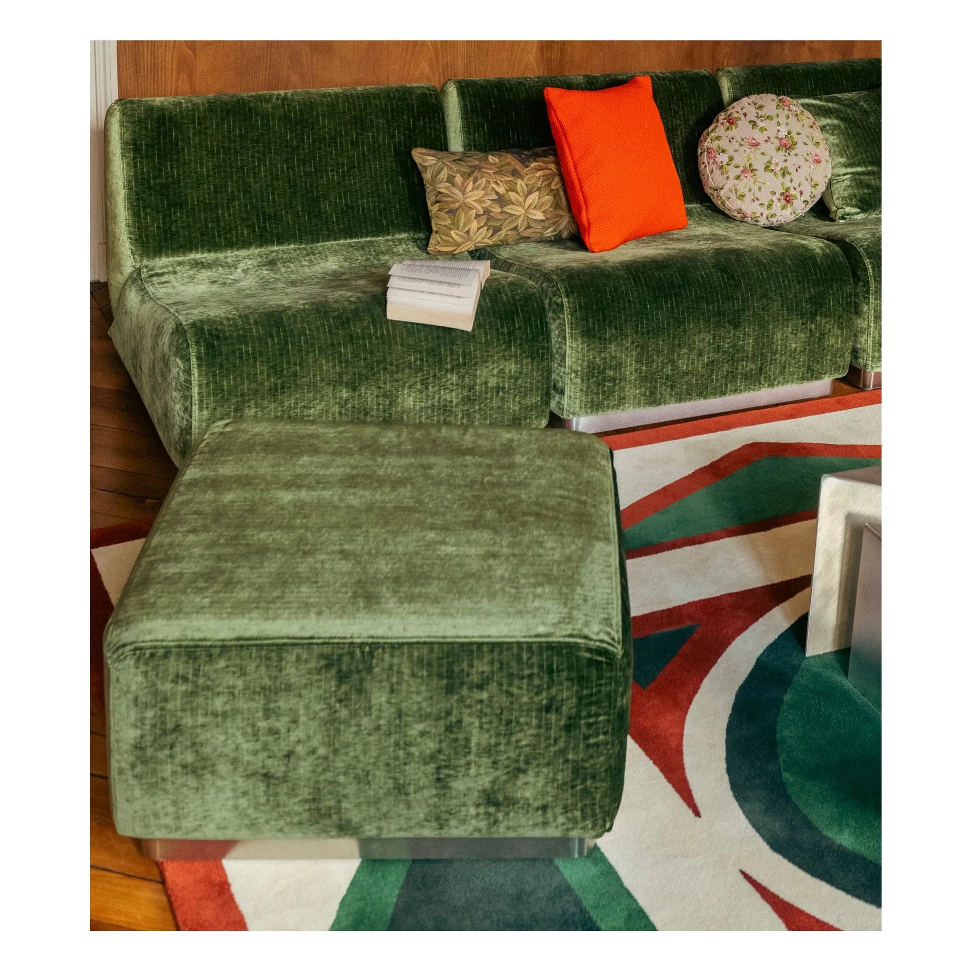 The Socialite Family - Shiny Thread Velvet Round Pouf | Olive Green