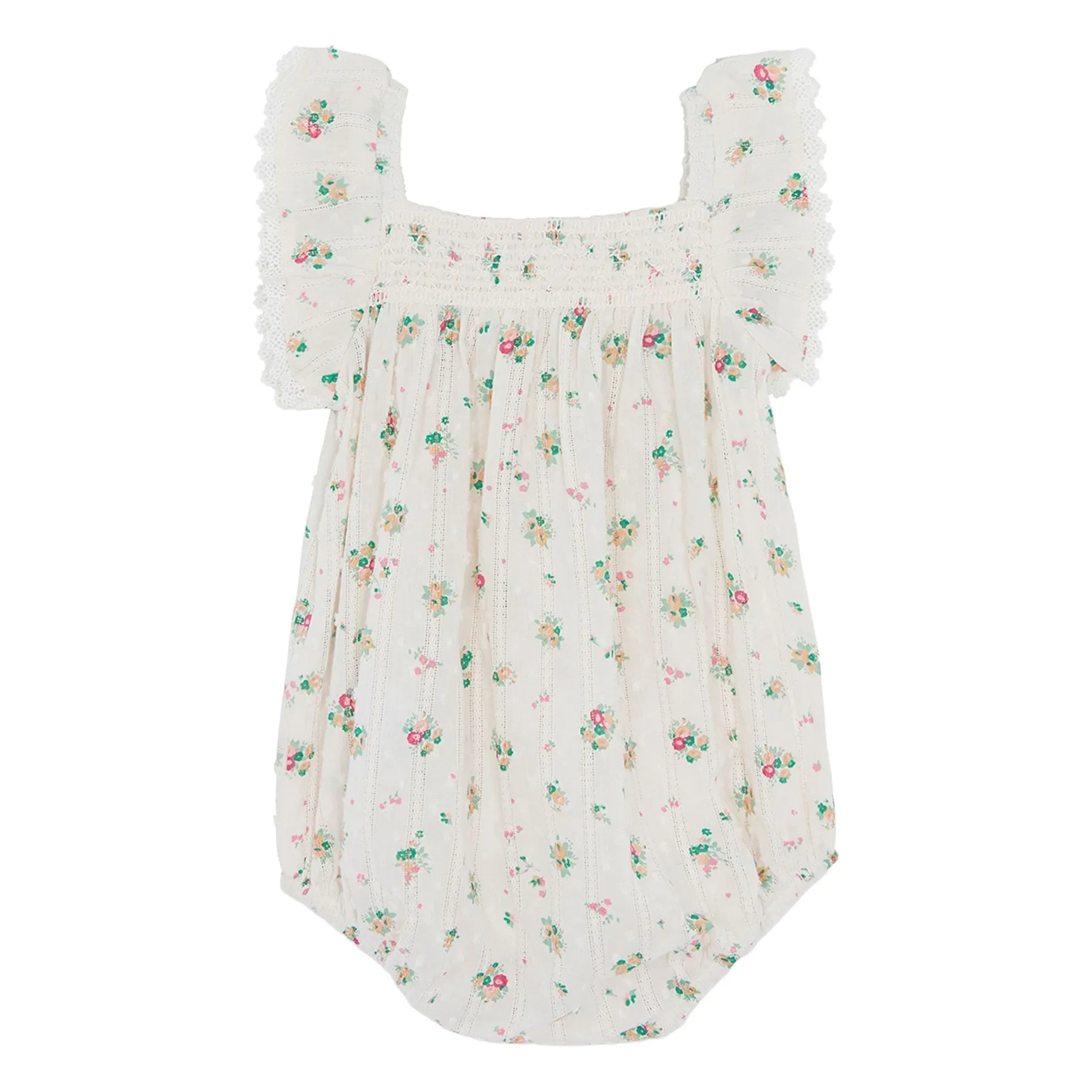 Bonton - Lalix Bouquets Gathered Romper | White