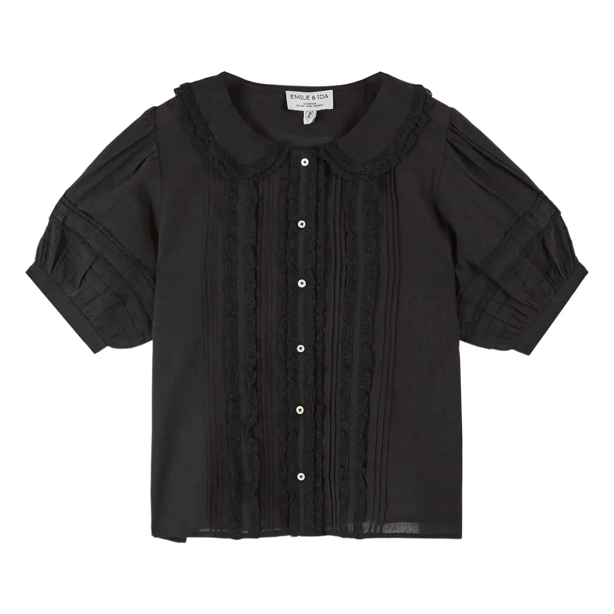 Emile et Ida - Vintage Dantel Pamuk Bluz | Siyah