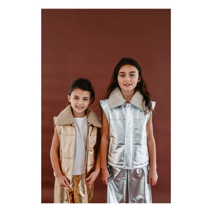 Fille Garçon - Metallic Sherpa Collar Sleeveless Jacket | Silver