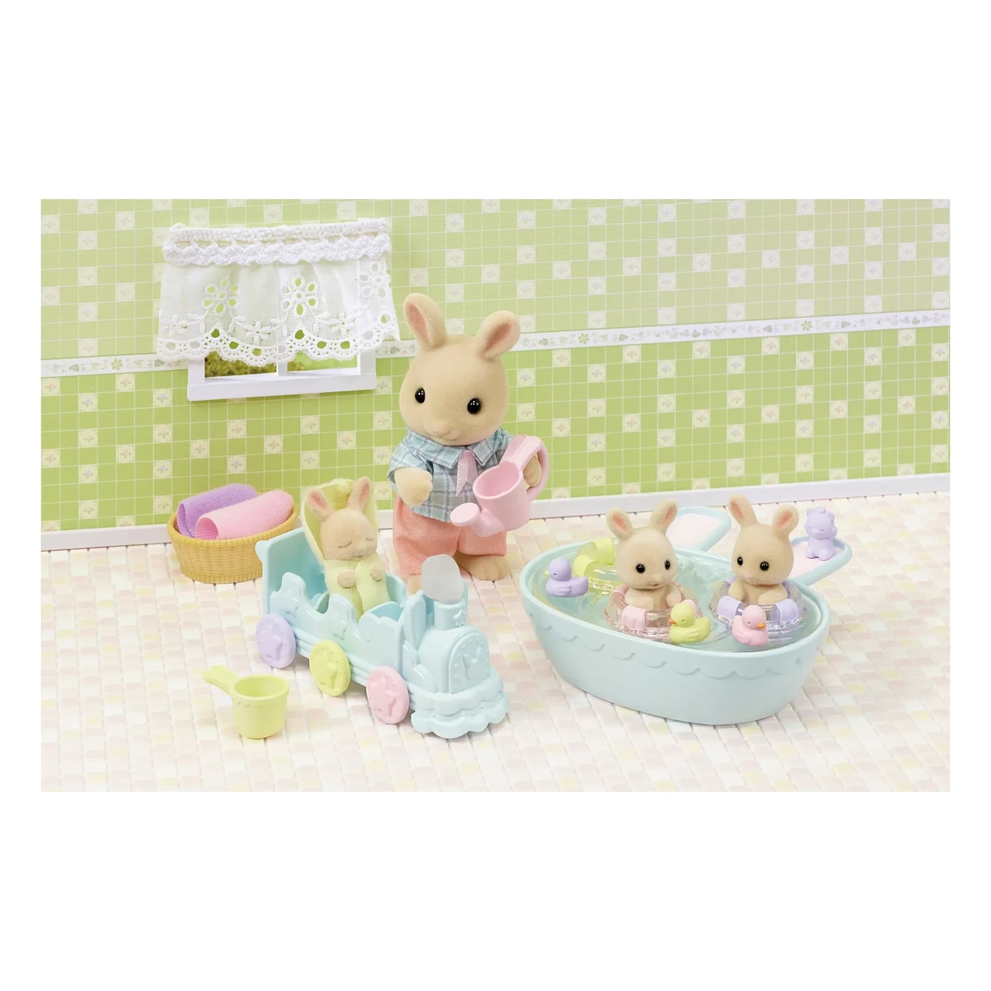 Sylvanian Families - Lapin üçüzleri Krem ve banyo aksesuarları