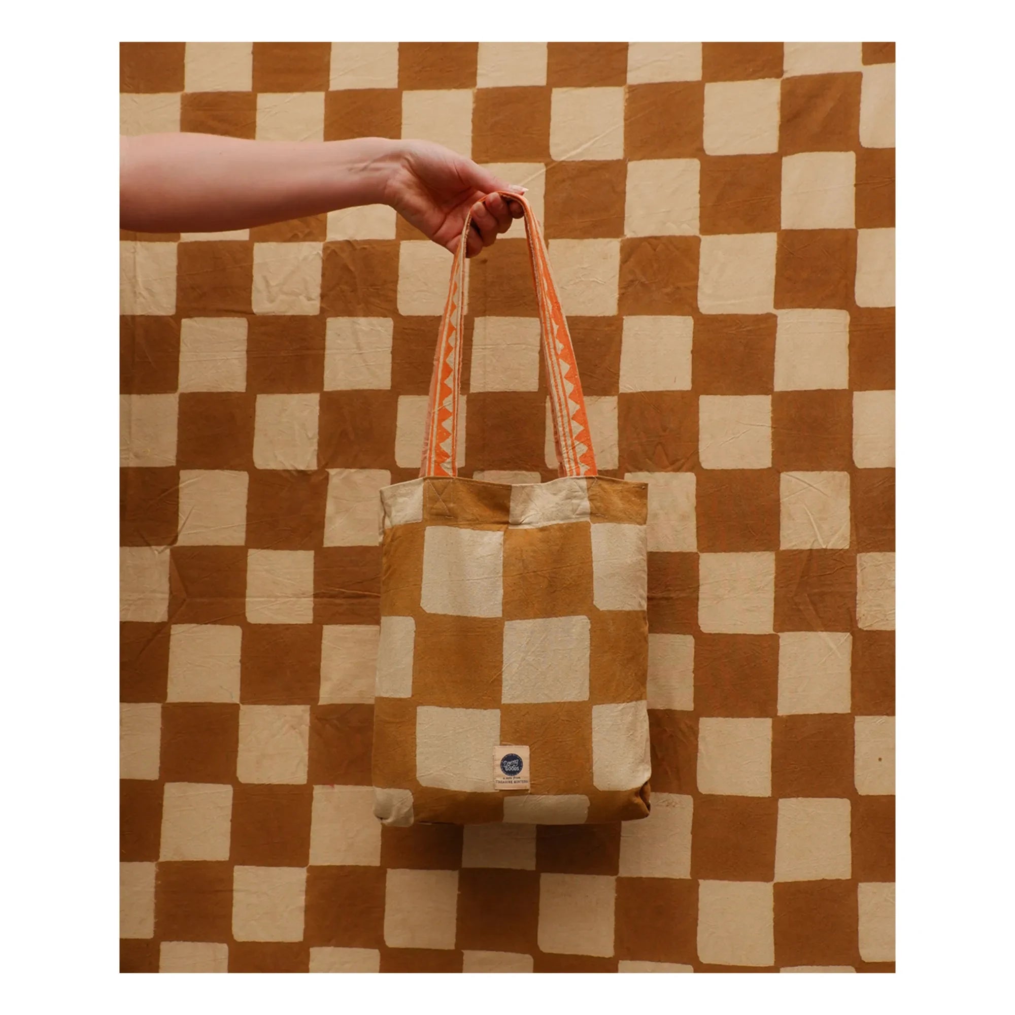 Doing Goods - Checkmate atışlı ve pamuk tote çanta | Hardal