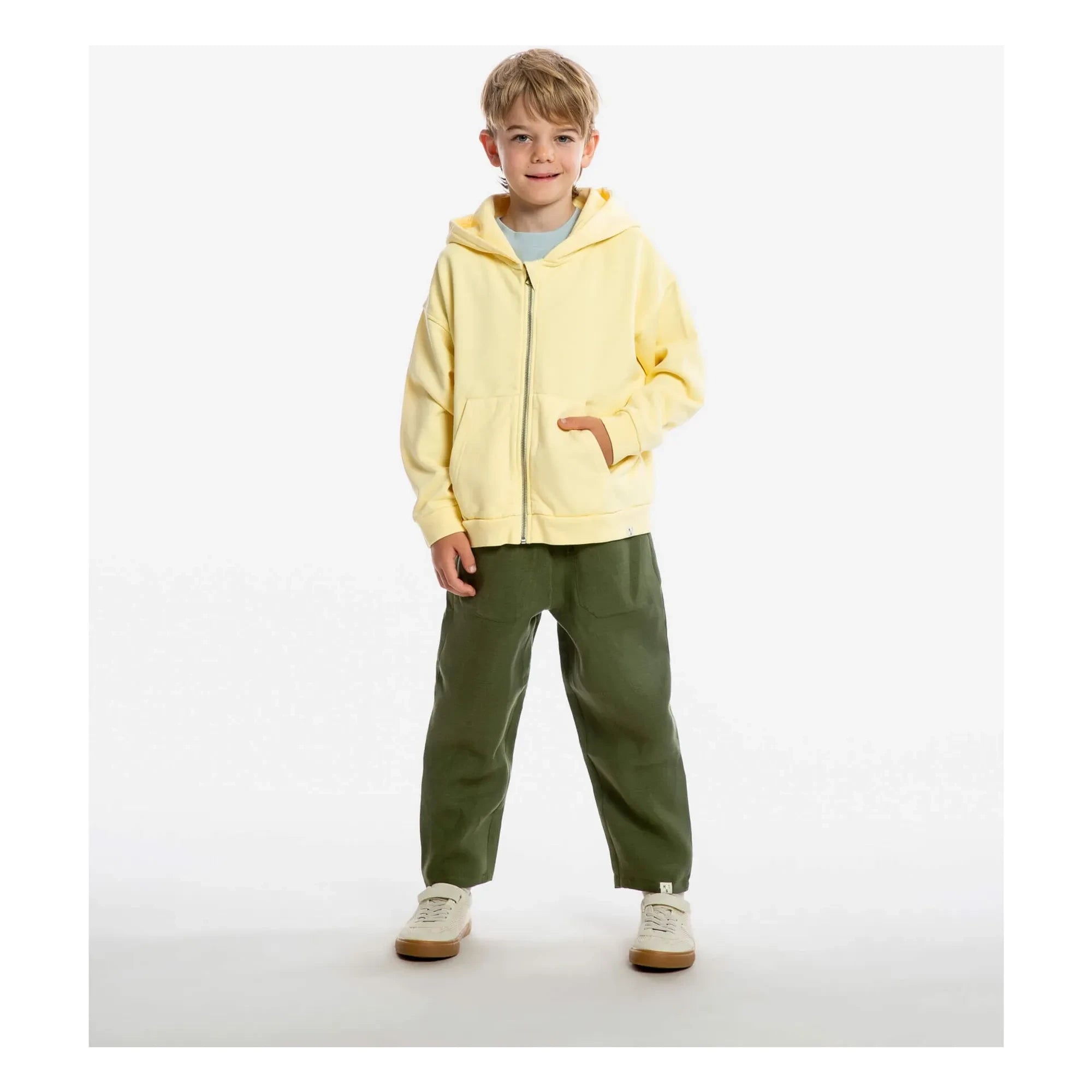 Matona - Organic cotton hooded zip-up sweatshirt | Pale yellow