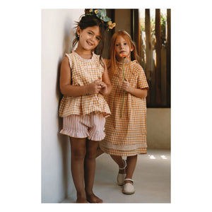 Lilinoa - Embroidered Checked Top Esther | Caramel