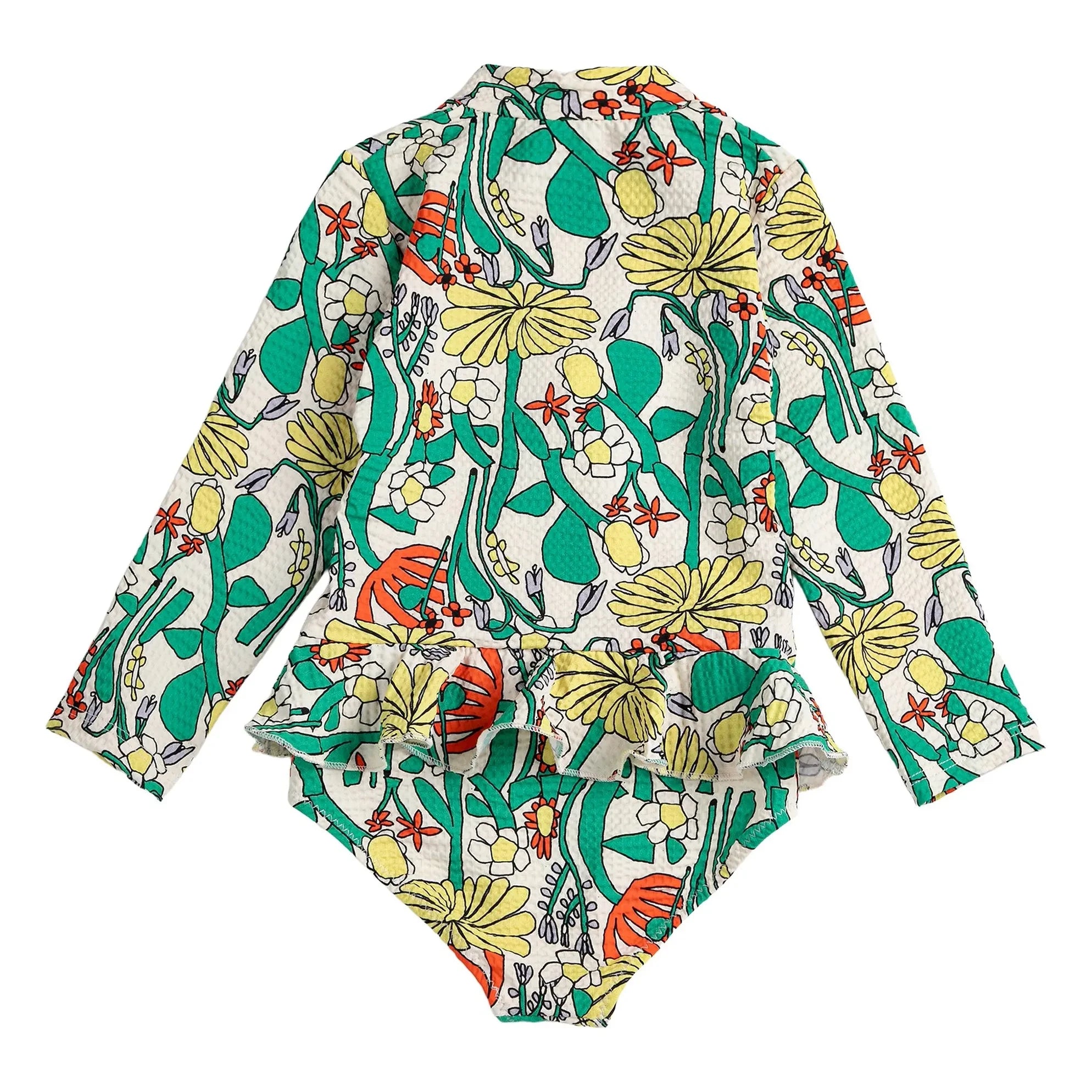 Bobo Choses - Long Sleeve Swimsuit with Floral Pattern Made from Recycled Fiber | Ecru