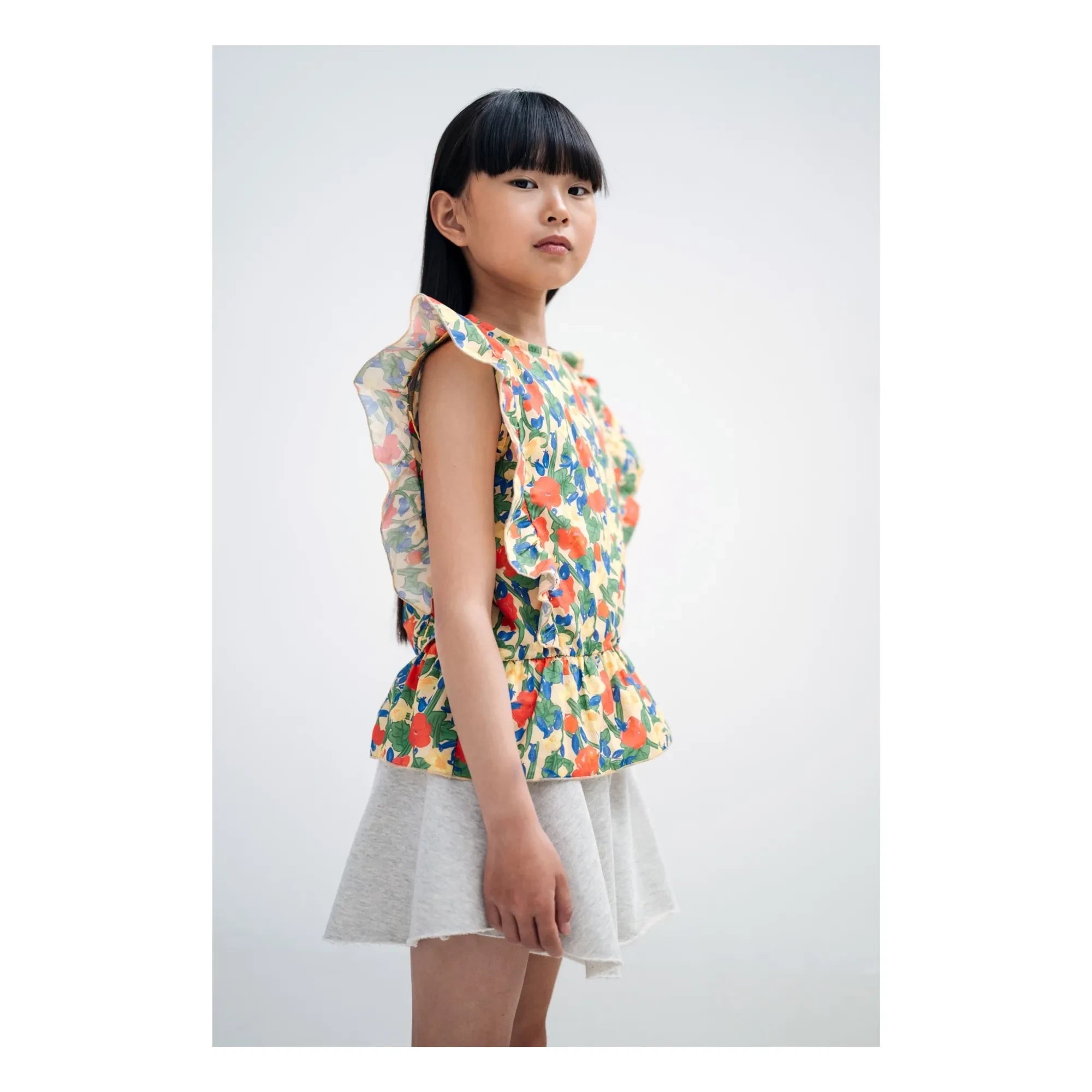 AMS Rest - Çiçekli Organik Pamuk Ruffle Tops | Soluk sarı