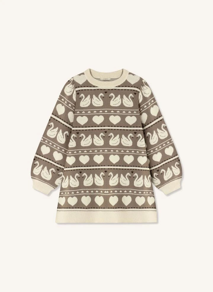 Fliink - Cute Swan Knit Dress, Organic Cotton | Ecru