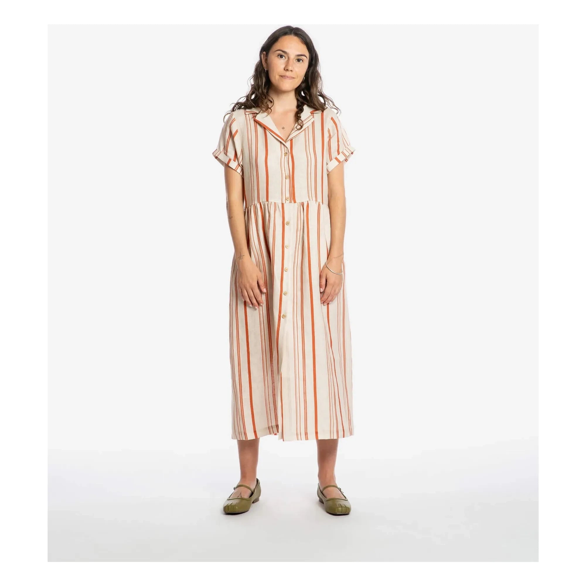 Matona - Striped Linen Midi Shirt Dress | Off White