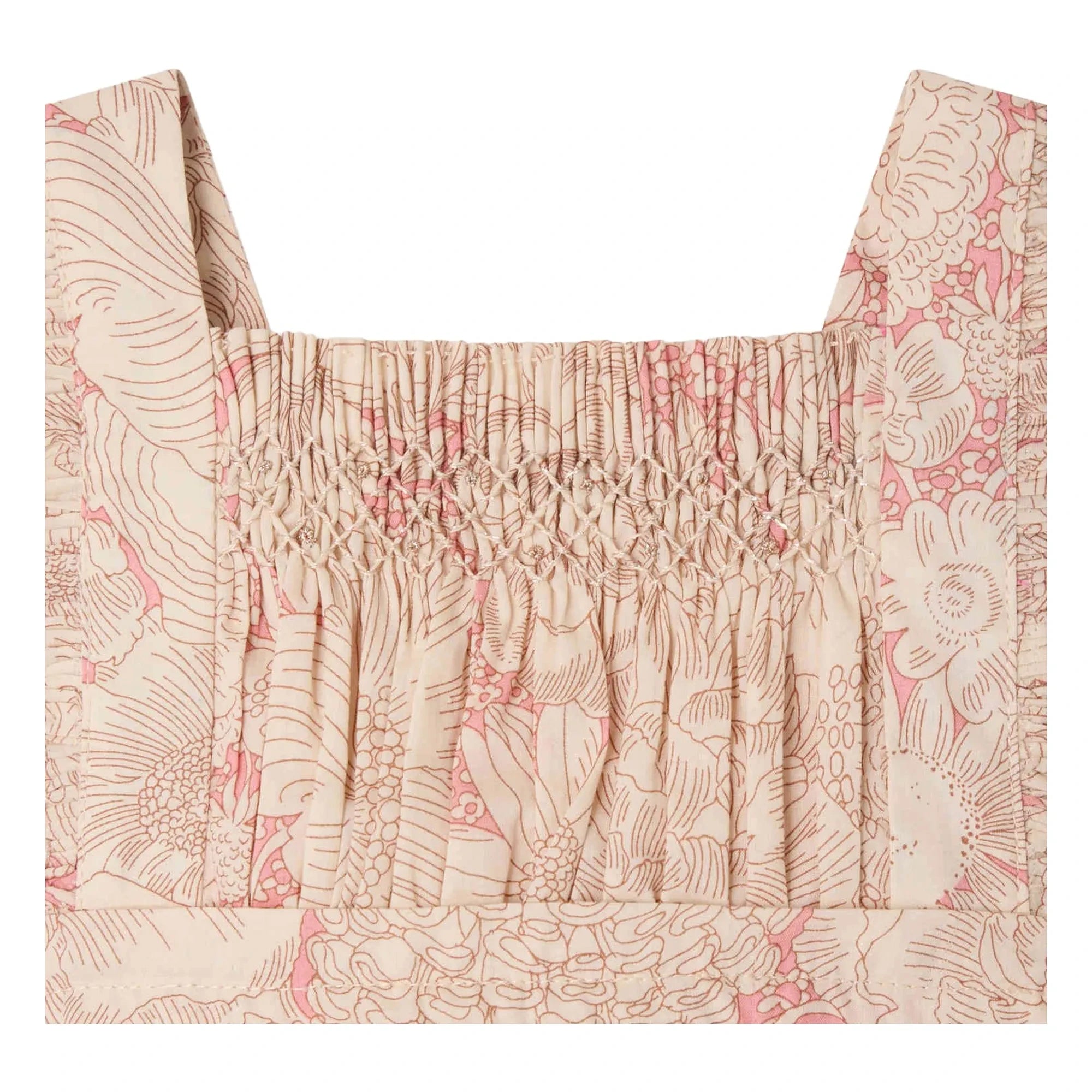 Bonpoint - Lakiss Fleurie Organic Cotton Gathered Romper | Light Pink