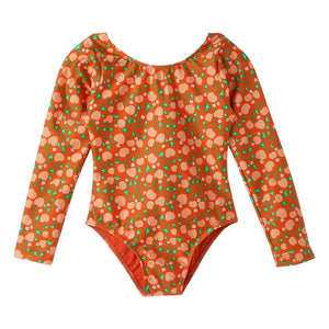 Fabula - Floral Pattern Long Sleeve Swimsuit | Orange