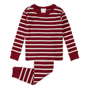 Petit Lem - Striped Ribbed Organic Cotton Pajamas | Red