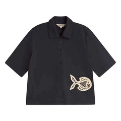Thinking Mu - Donkey Fish organic cotton shirt | Navy Blue