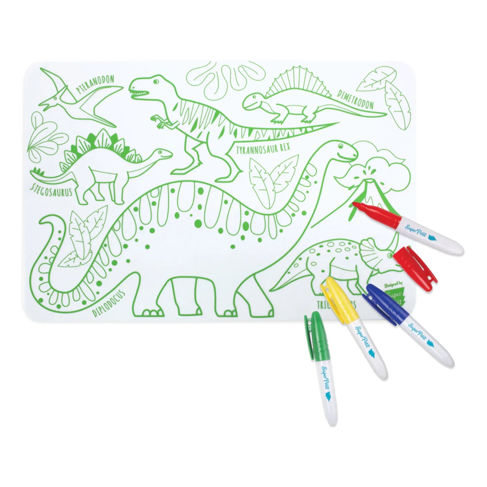 Superpetit - 4 Felt-tip Pen Double-sided Mini Coloring American Serviette - Dinosaur