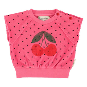 Piupiuchick - Cherry Organic Cotton Sleeveless Sweatshirt | Fuchsia