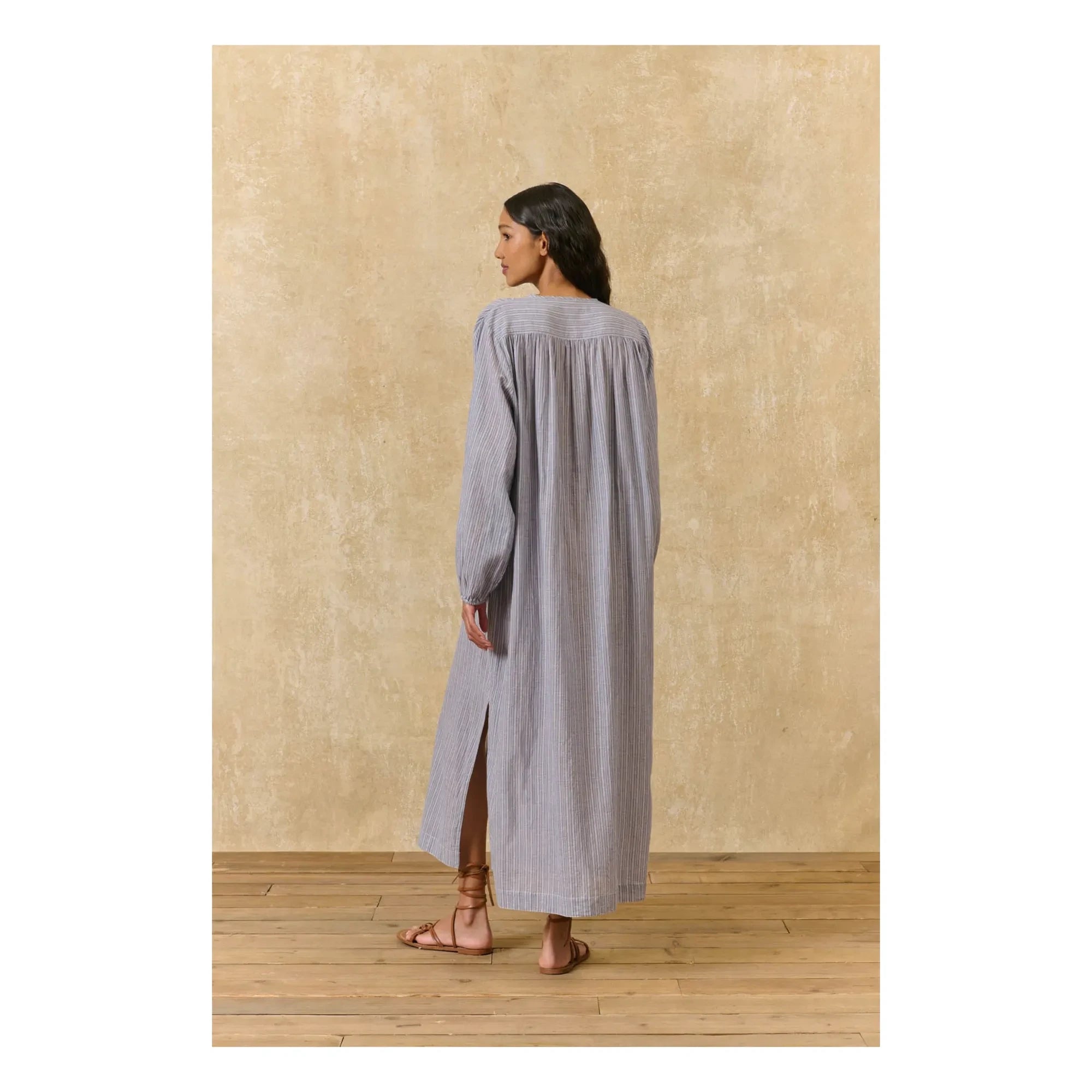 Louise Misha - Flavie Striped Organic Cotton Dress | Blue