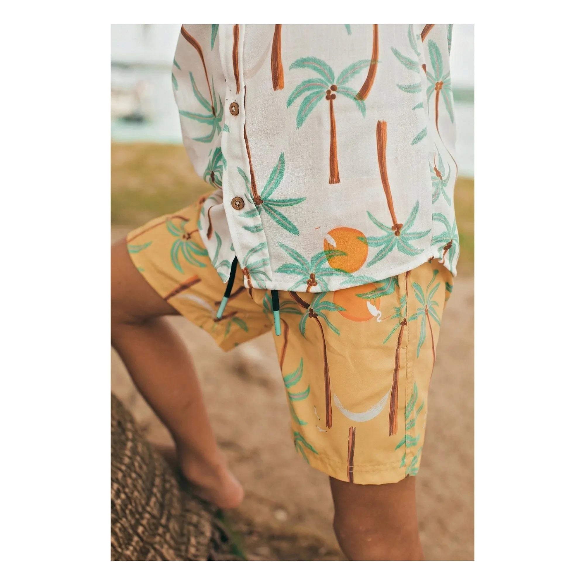 Pepita & Me - Guayabera Palm Short Sleeve Shirt | Ivory