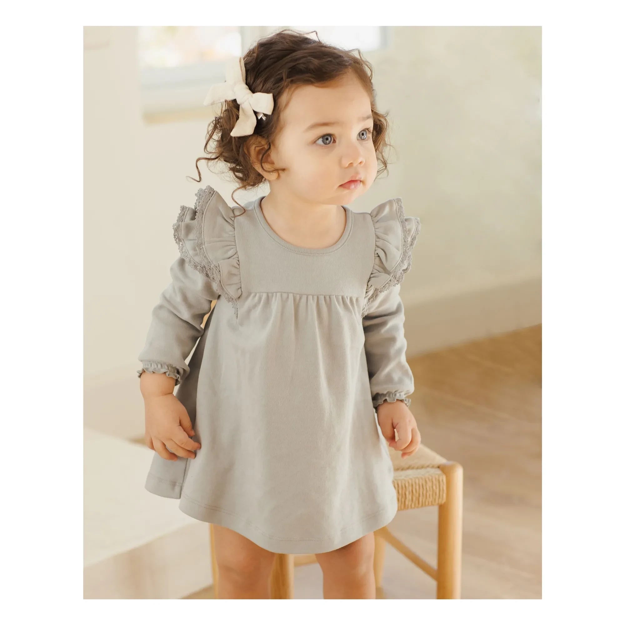Quincy Mae - Organic Cotton Ruffled Dress | Gray Blue