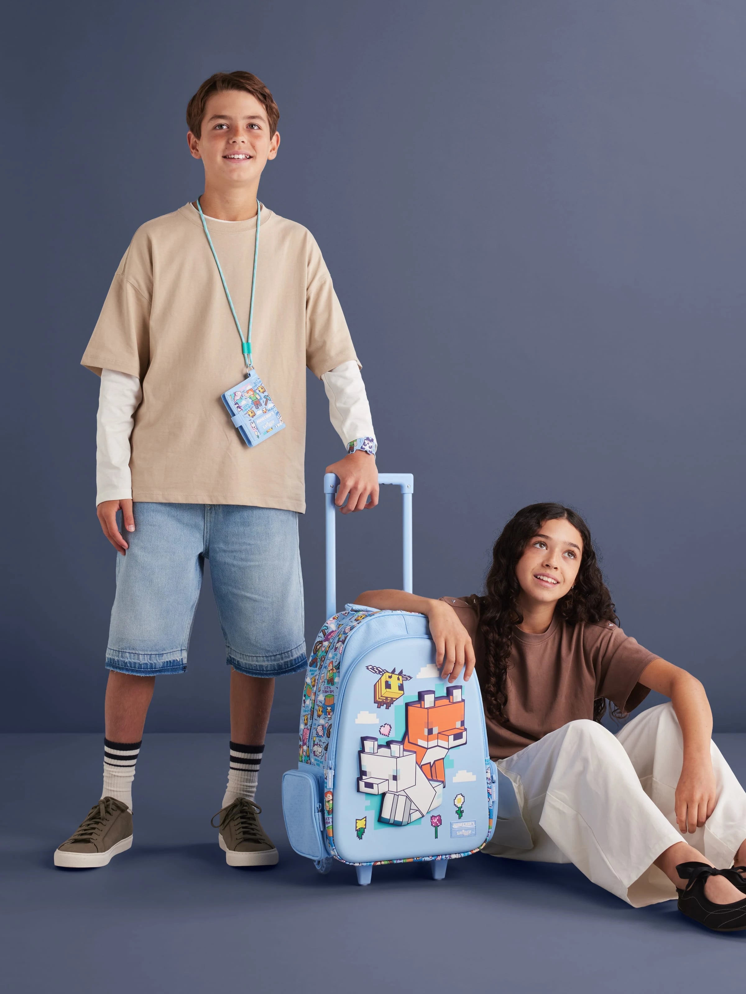 Smiggle - Minecraft Işıklı Tekerlekli Sırt ve Çekçekli Çanta