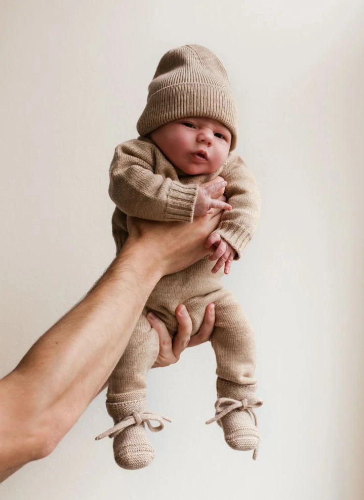 Hvid - Fonzie Merino Wool Baby Beanie | Sand