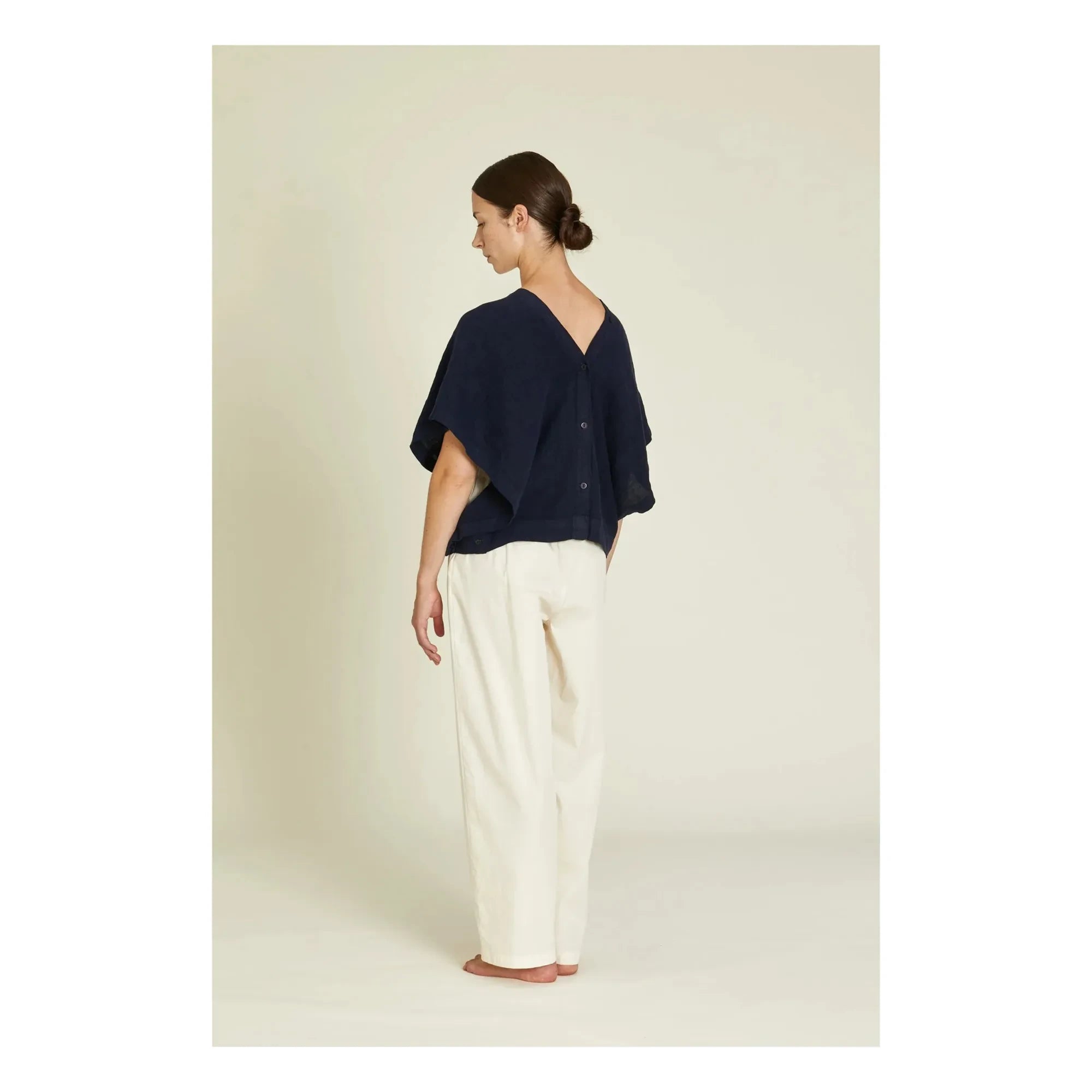 Black Crane - Origami Linen Top | Navy