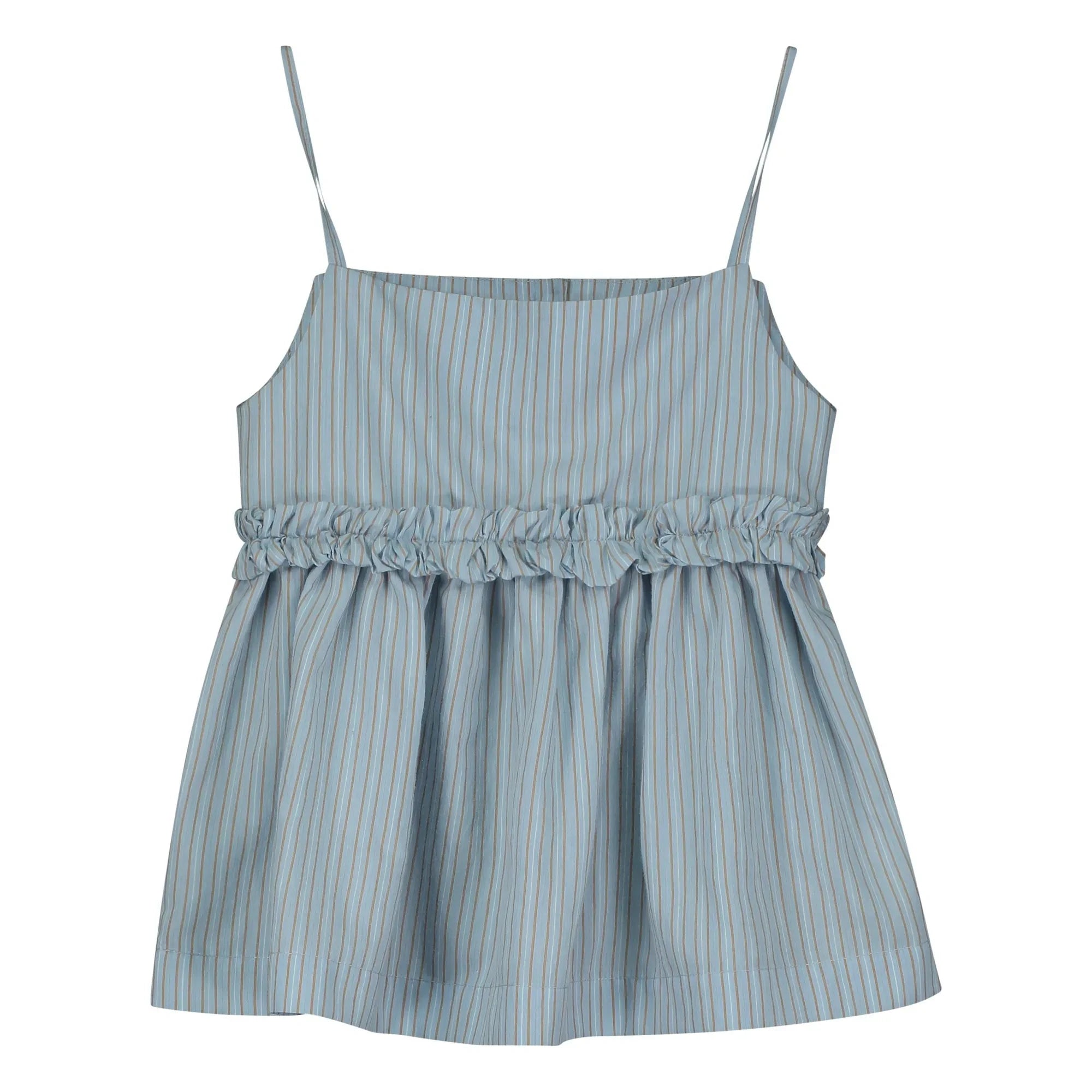 Tangerine - Striped Ruffle Top | Pale blue