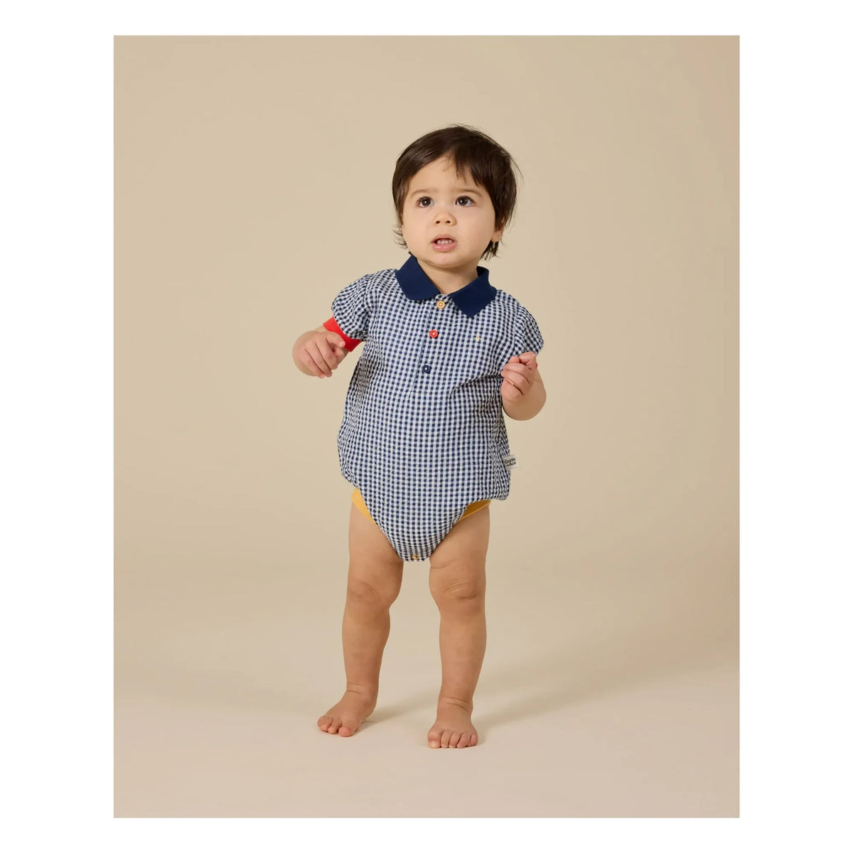 Goldie + Ace - Vichy Polo Neck Jumpsuit | Navy Blue