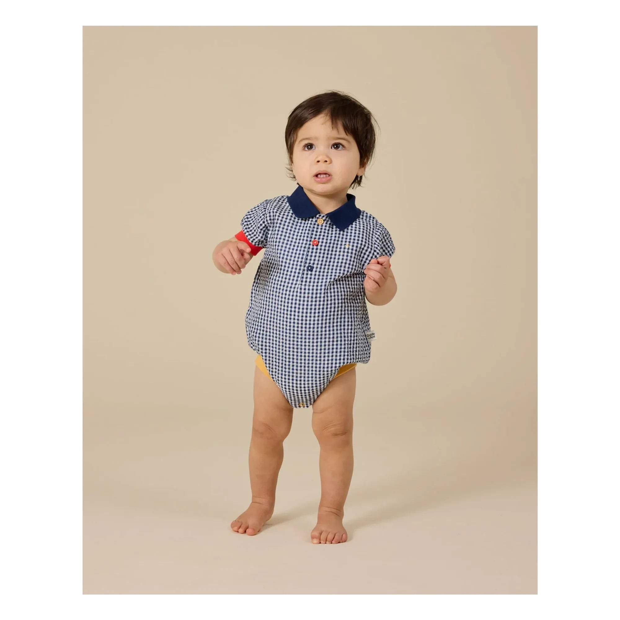 Goldie + Ace - Vichy Polo Neck Jumpsuit | Navy Blue