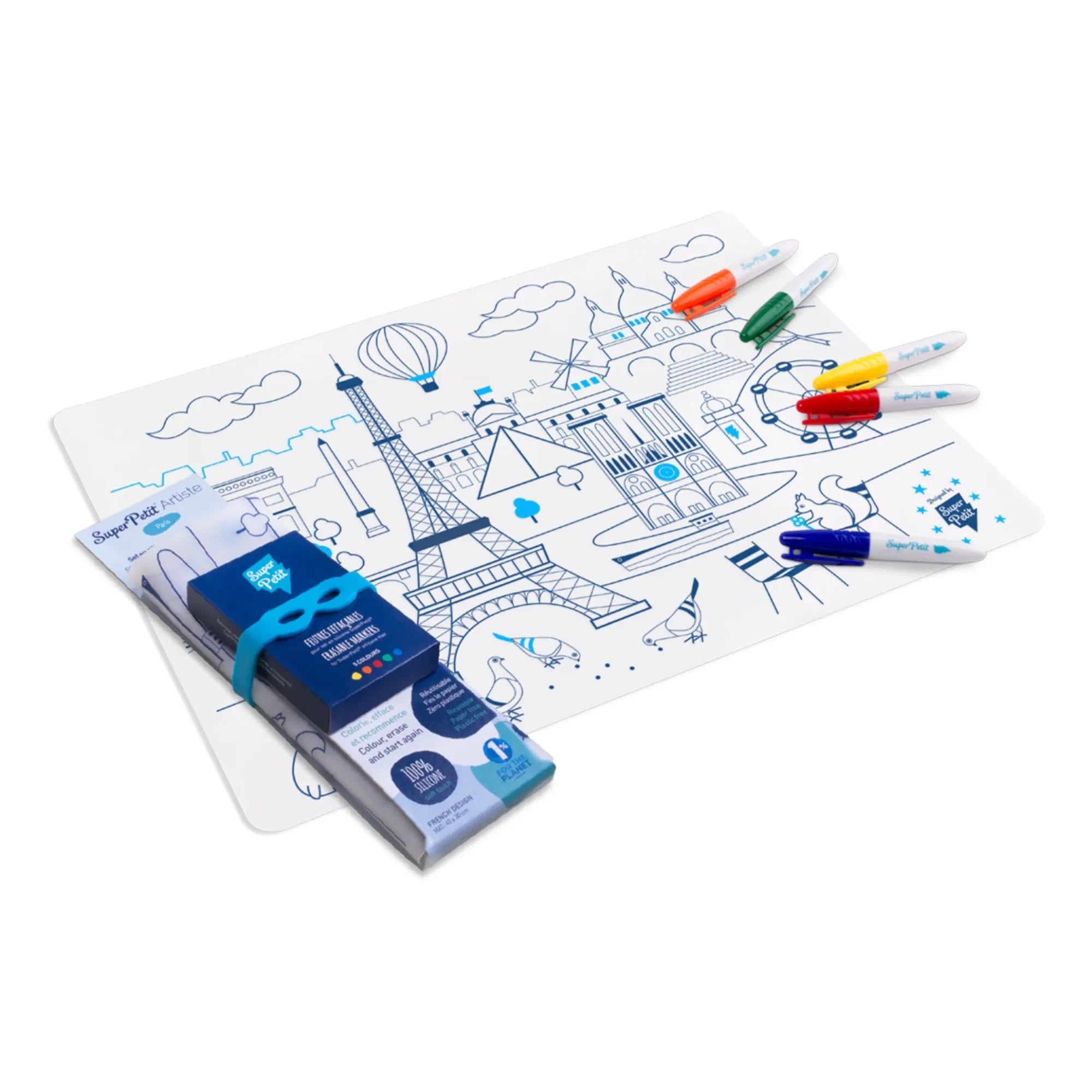 Superpetit - Paris Coloring Placemats with Bracelet and 5 Markers