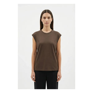 Pomandère - Pamuk ve Keten Jersey Tişört | Koyu Kahverengi