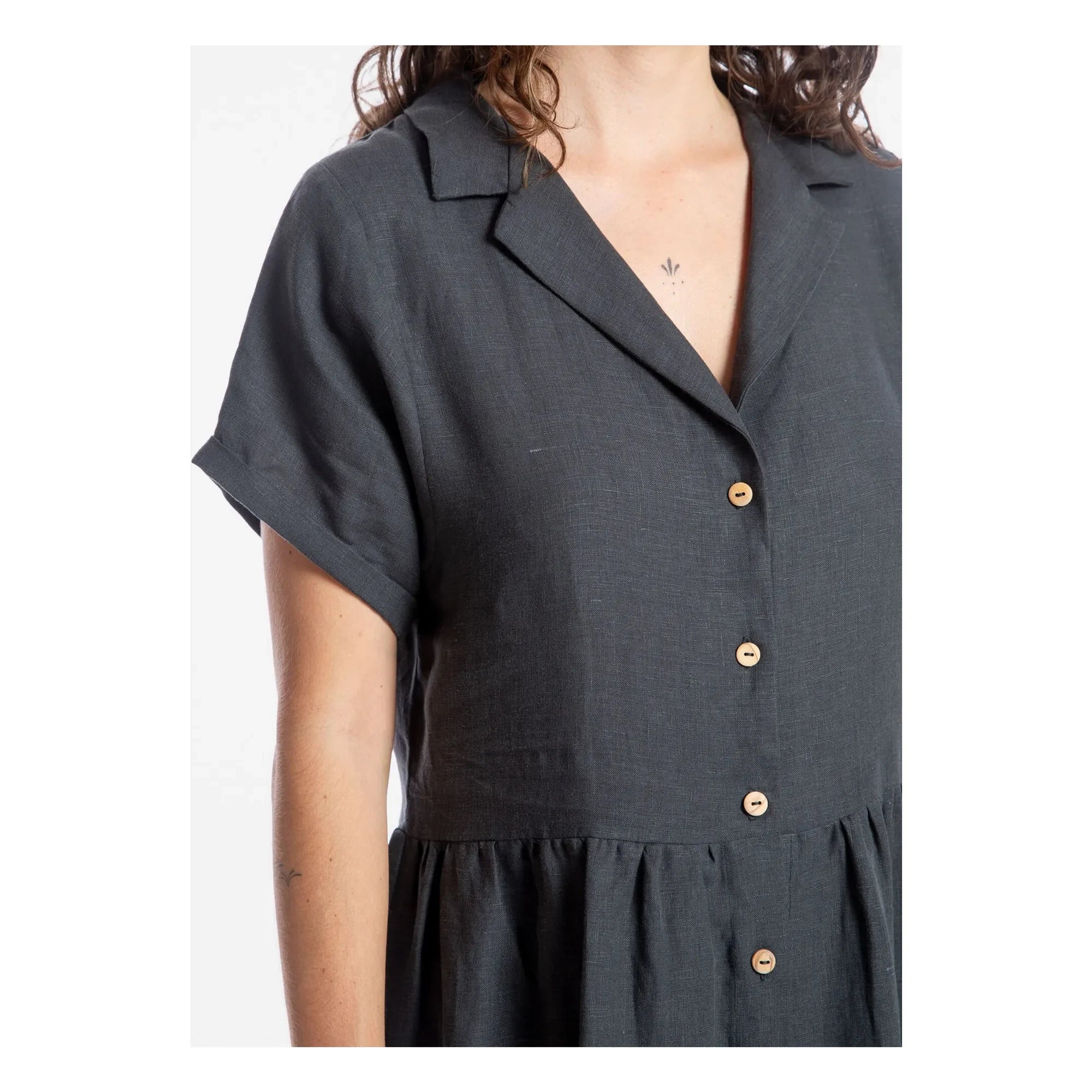 Matona - Linen Long Shirt Dress | Black