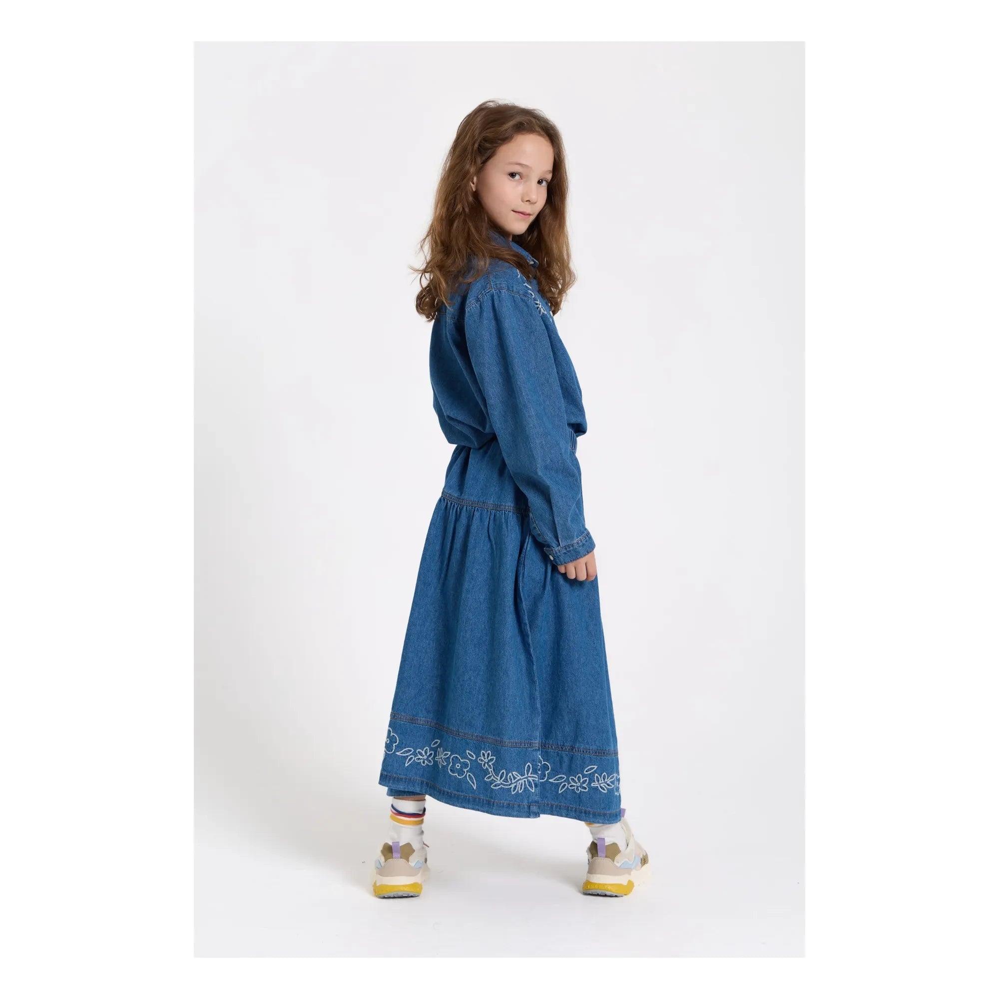 Hundred Pieces - Cally Nakışlı Etek | Denim mavi