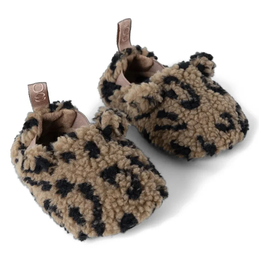 Liewood - Maui Leopard Print, Sherpa-Style Slippers Made from Recycled Fibers | Brown
