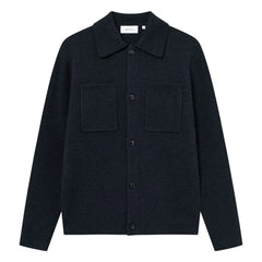 Les Deux - Fischer Milano Thick Wool Ribbed Collar Overshirt | Dark Blue