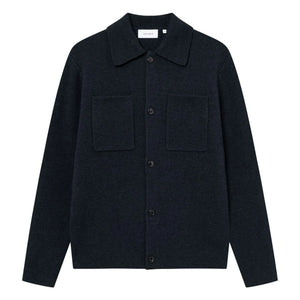 Les Deux - Fischer Milano Thick Wool Ribbed Collar Overshirt | Dark Blue