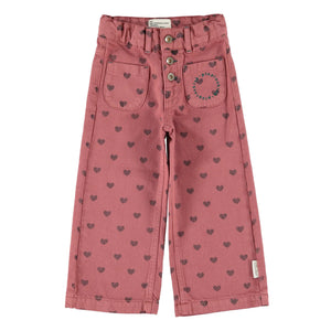 Piupiuchick - Organik Pamuklu Kalp Desenli İspanyol Paça Pantolon | Pembe
