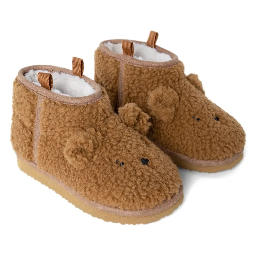 Liewood - Alban Sherpa Boots with Bear Motif Made from Recycled Fibers | Caramel