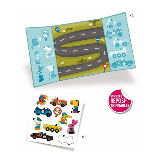 Djeco - Thick, Reusable Stickers - Car