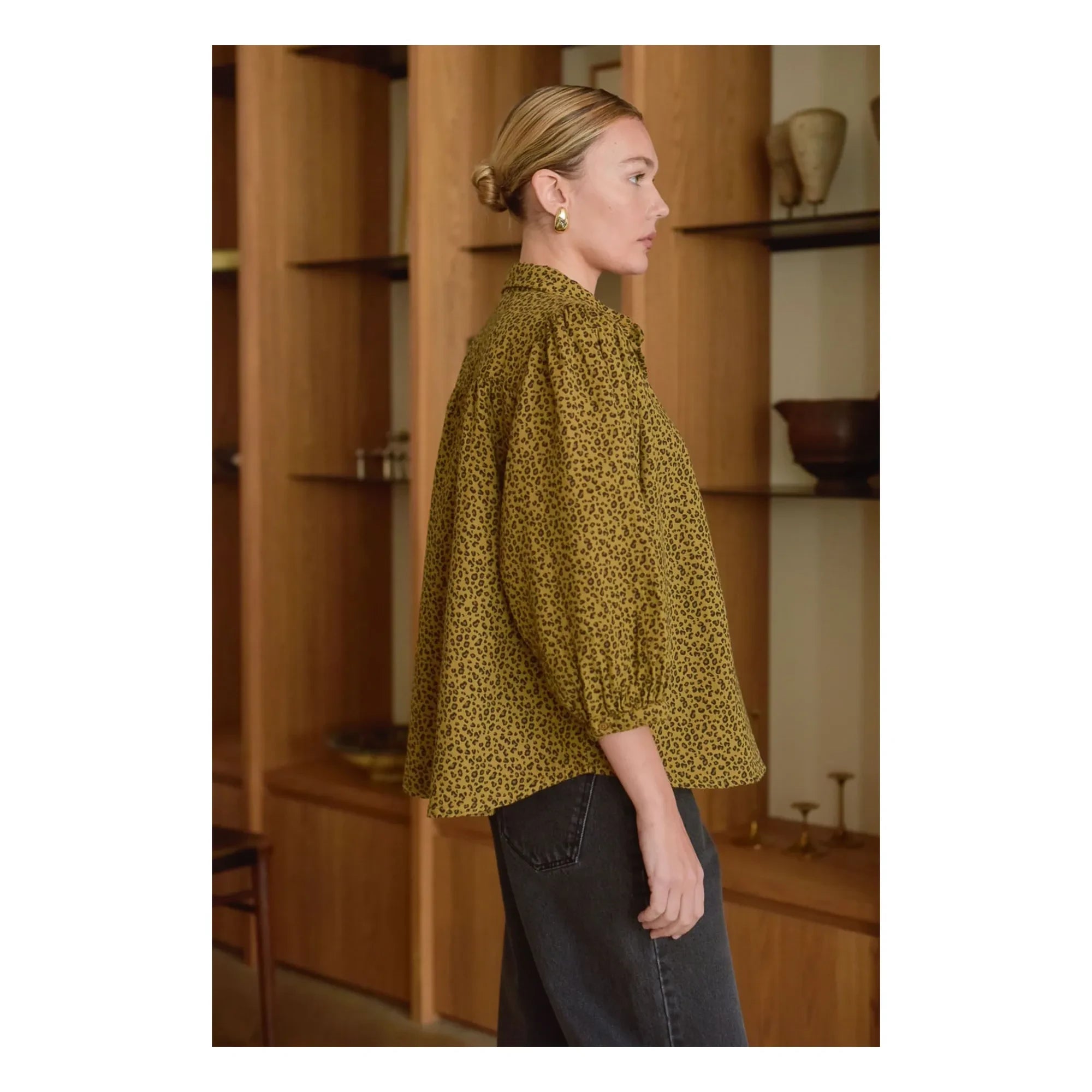 Marlot Paris - Appoline Mini Leopard Pattern Double-Layer Cotton Gauze Blouse - Women's Collection | Brown
