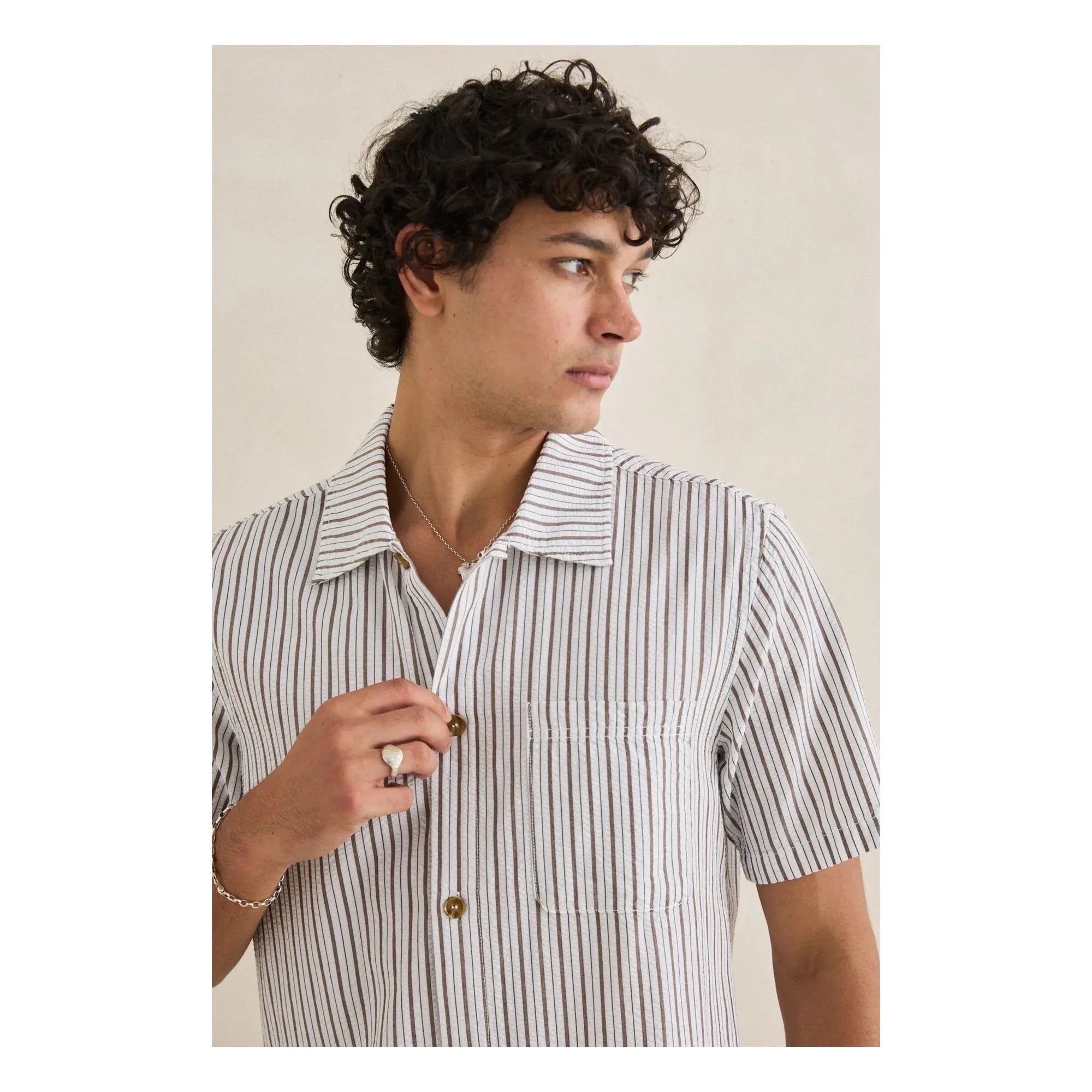 Rhythm - Striped Short-Sleeve Shirt | Light Gray