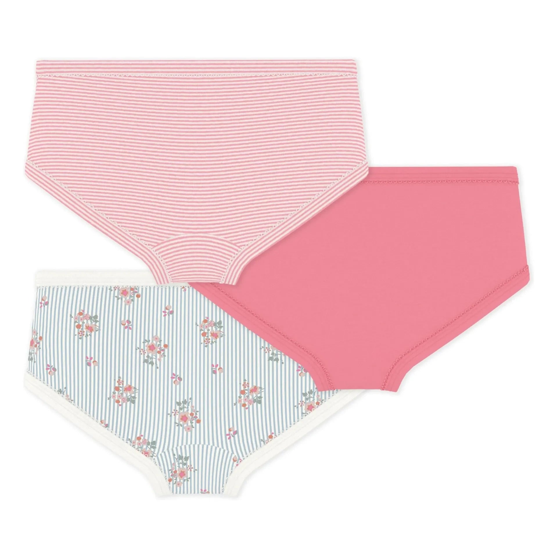 Petit Bateau - 3-Pack Floral Pattern High-Waisted Briefs | Coral