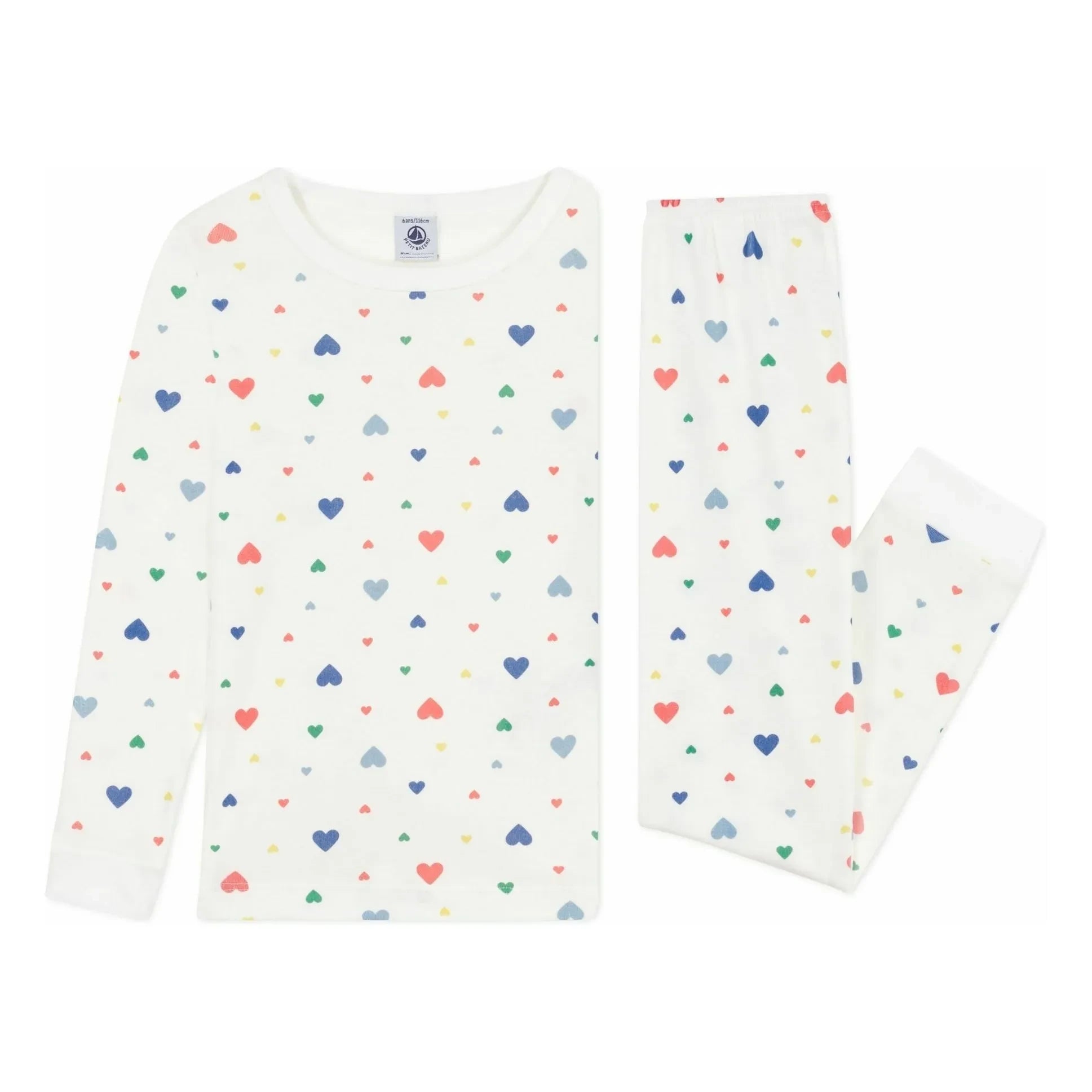 Petit Bateau - Heart Organic Cotton Elastic Pajamas | White