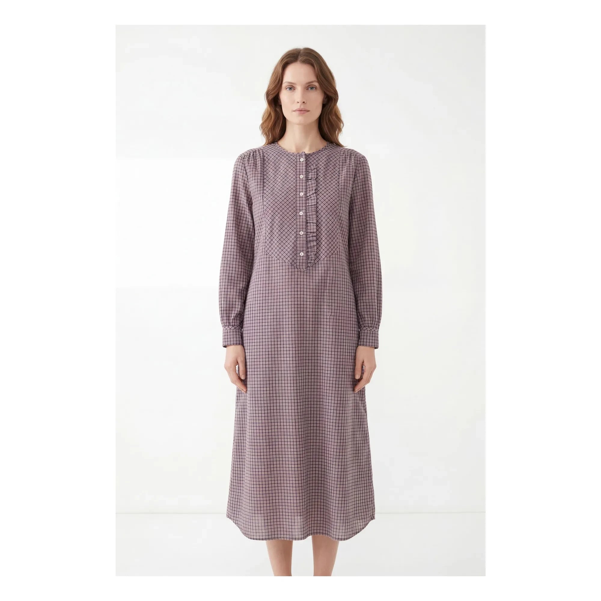 Hod - Sally Cotton Checkered Dress | Purple