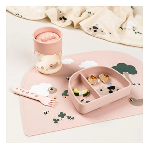 Done by deer - Compartments Suction Bowl Tiny Farm | Pink
