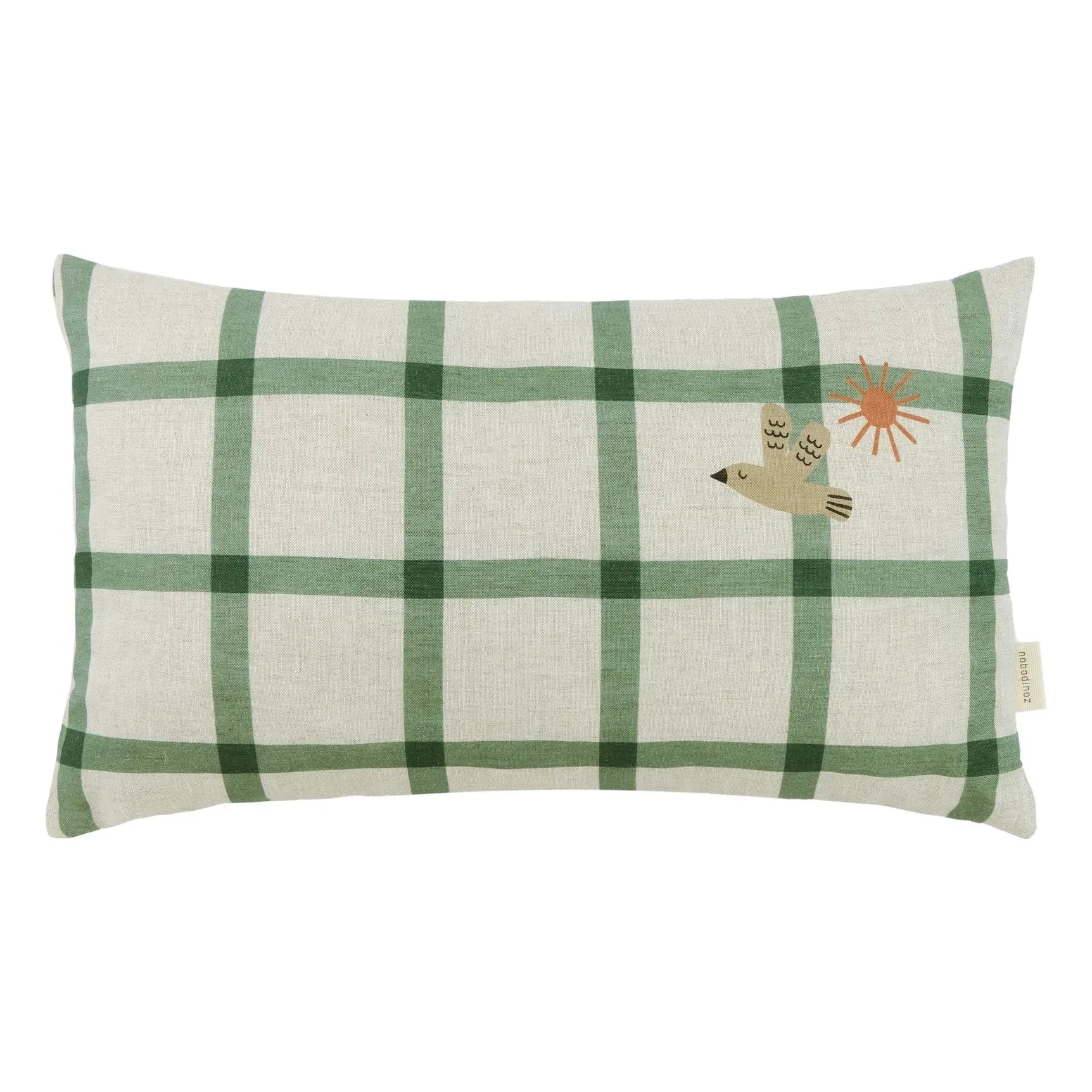 Nobodinoz - Oiseau Vibes Rectangular Cushion - French Canvas | Green
