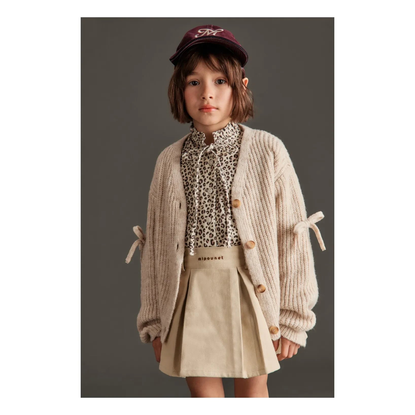Mipounet - Chloé Leopar Kadife Bluz | Bej