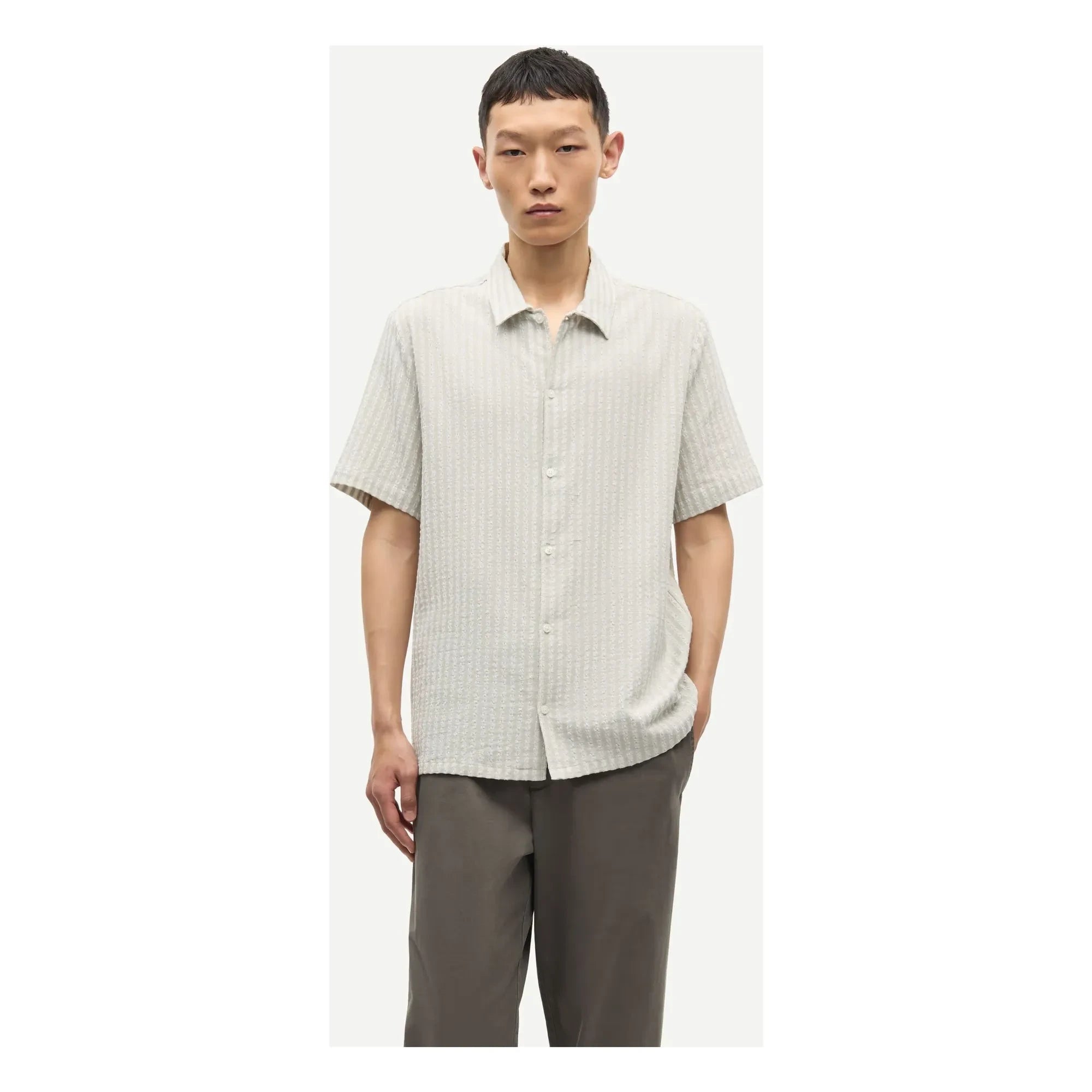 Samsoe Samsoe - Avan JX Short Sleeve Cotton Shirt | Light Gray