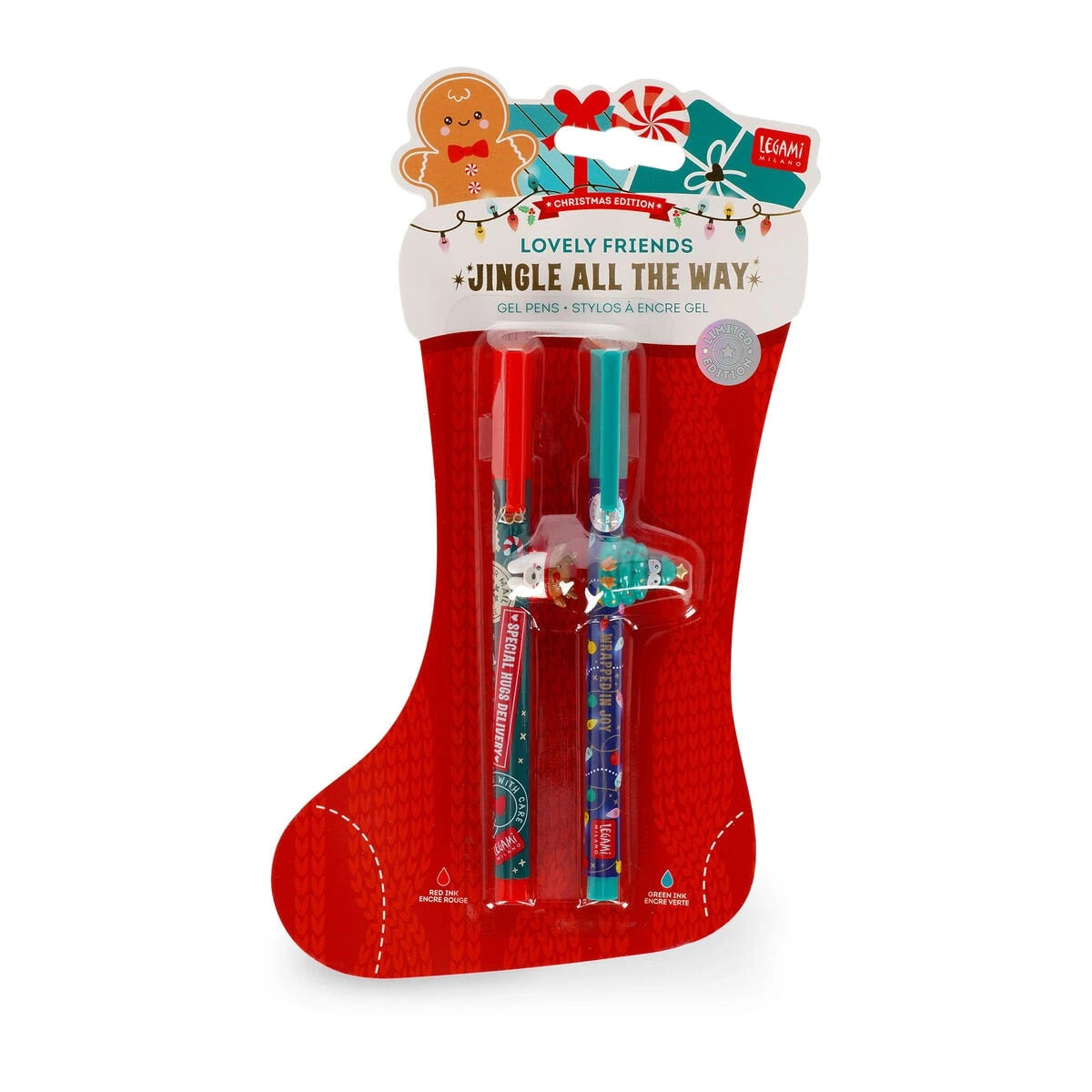 Legami - Set of Two Gel Pens with Animal Ornament - Jingle All the Way