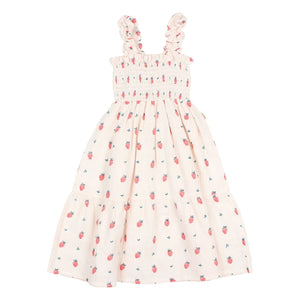 Búho - Strawberry Ruffled Organic Cotton Dress | Pale Pink