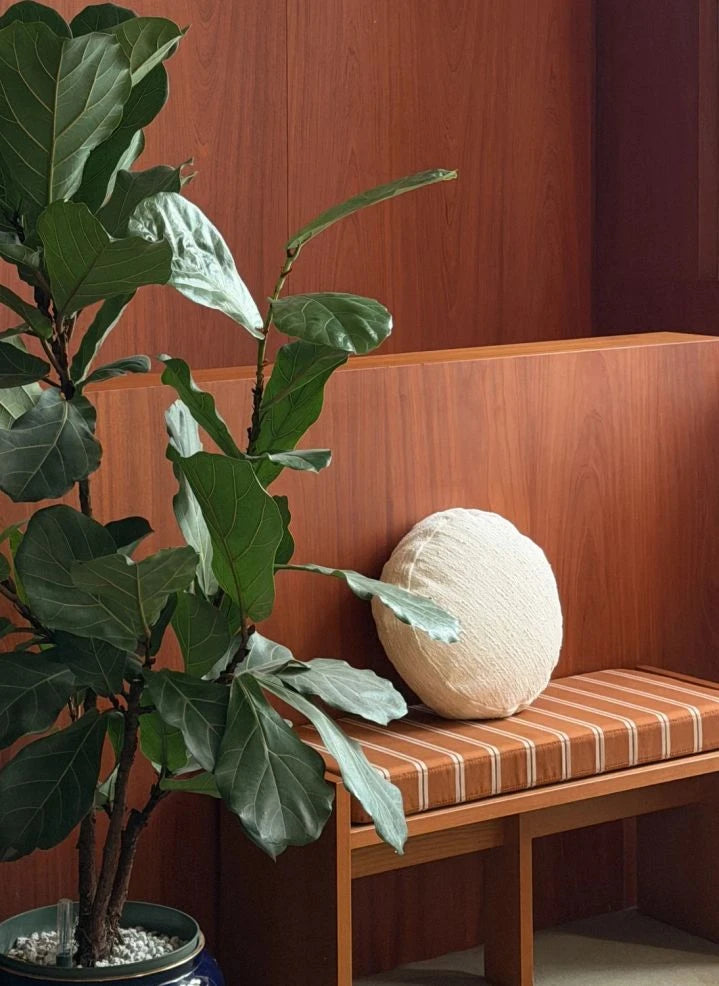 The Socialite Family - Striped Fabric Covered Chiesa Bench | Camel
