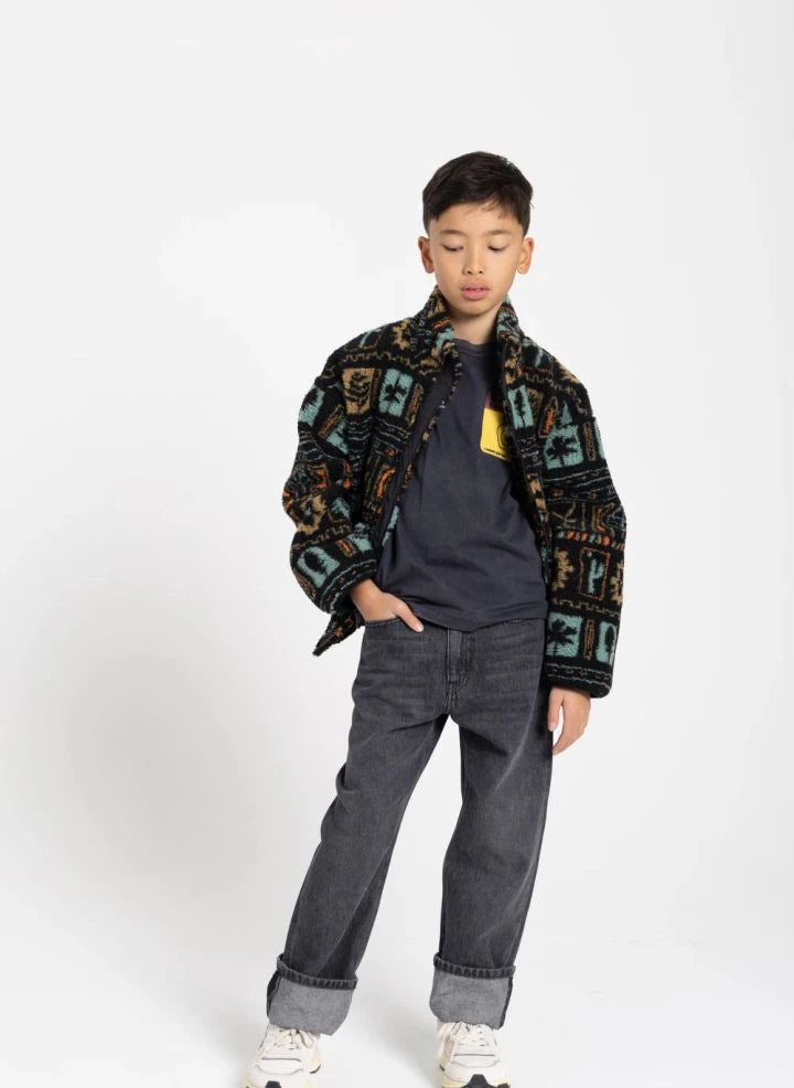 Hundred Pieces - Jakarlı Peluş Sherpa Ceket | Siyah